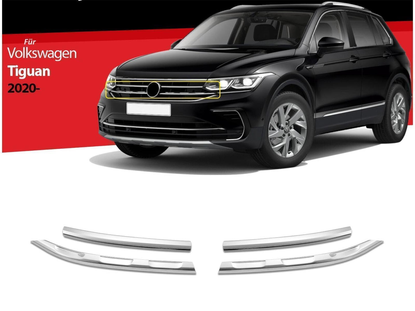 Kühlergrill Leisten Edelstahl für VW Tiguan 2 ab 2020 4 tlg Allspace Facelift