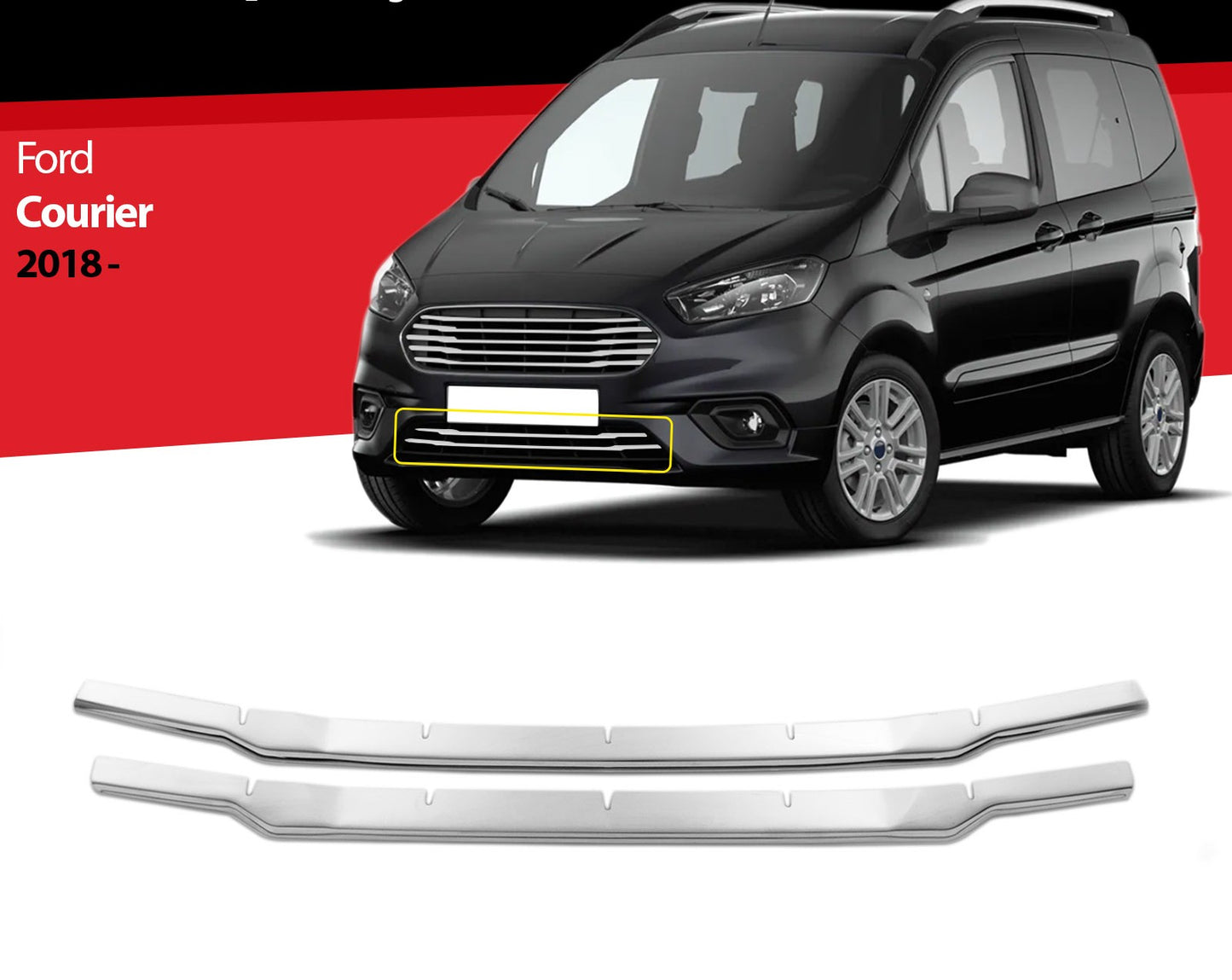 Stoßstangenleiste für Ford Tourneo Courier 2018-2023 Edelstahl 2 tlg Silber