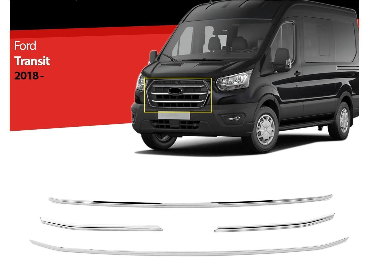 Kühlergrill Leisten für Ford Transit ab 2019- Edelstahl Grillleisten 4 tlg