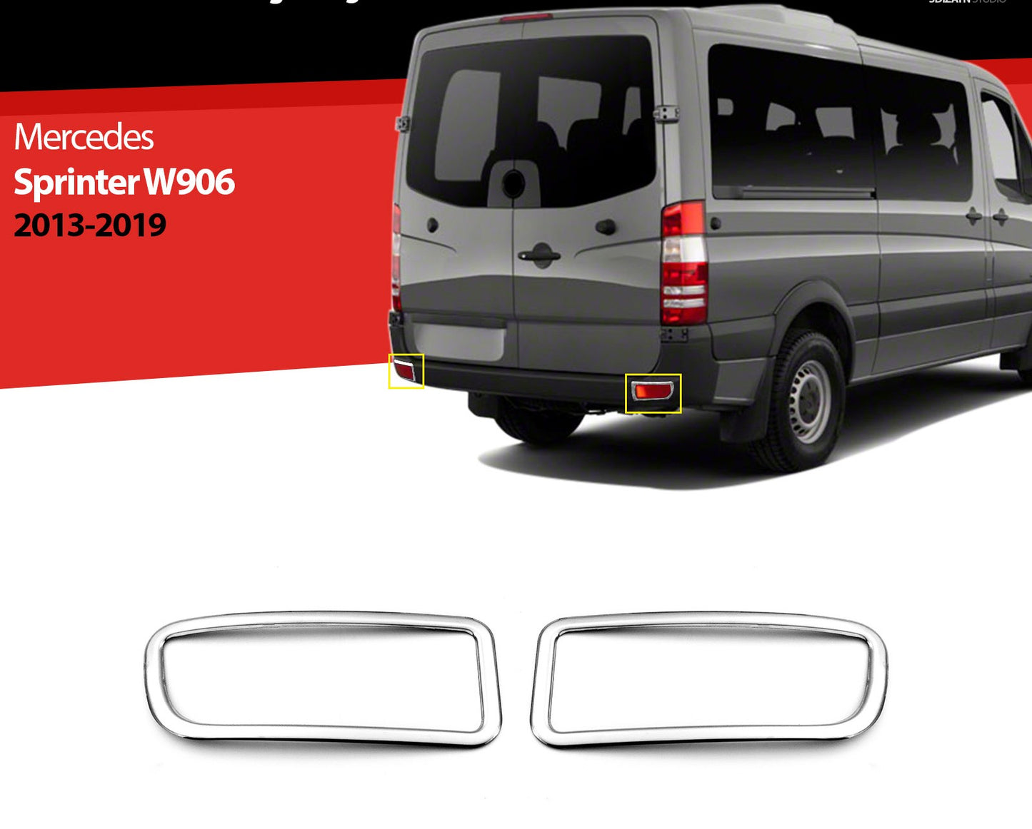 Reflektorrahmen für Mercedes Sprinter W 906 FL 2013-2018 Edelstahl Hinten