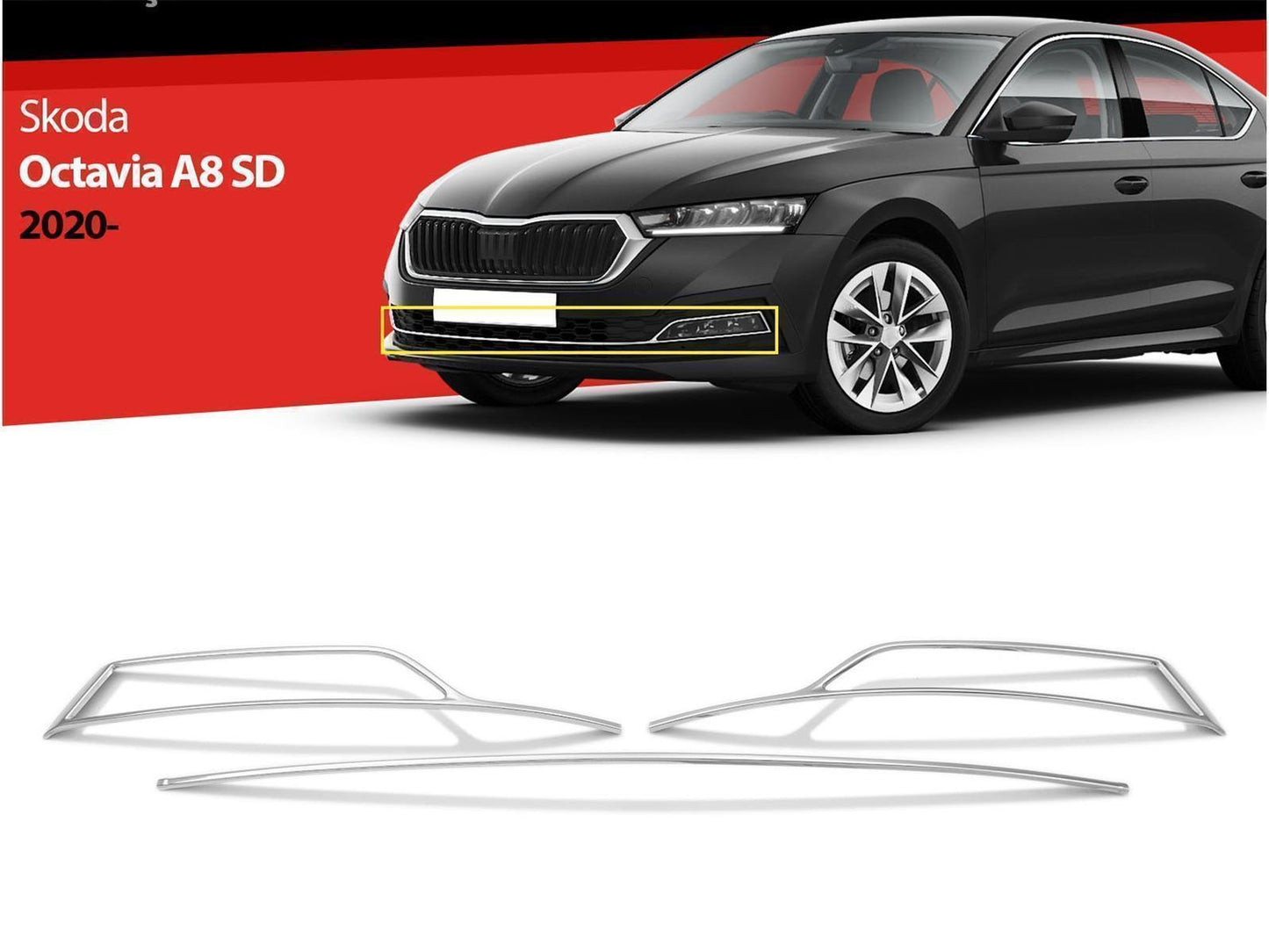 Nebelscheinwerfer Leiste Blenden Edelstahl für Skoda Octavia 4 SD ab 2020 3tlg
