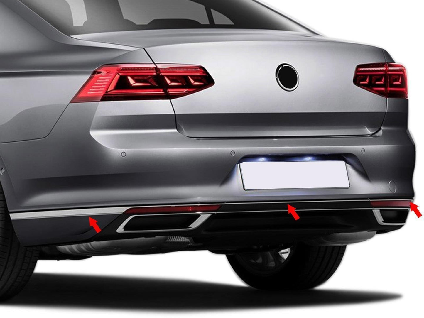 Stoßstangenleisten für VW Passat B8 / B8,5 ab 2015 Hinten 3 tlg Edelstahl Silber