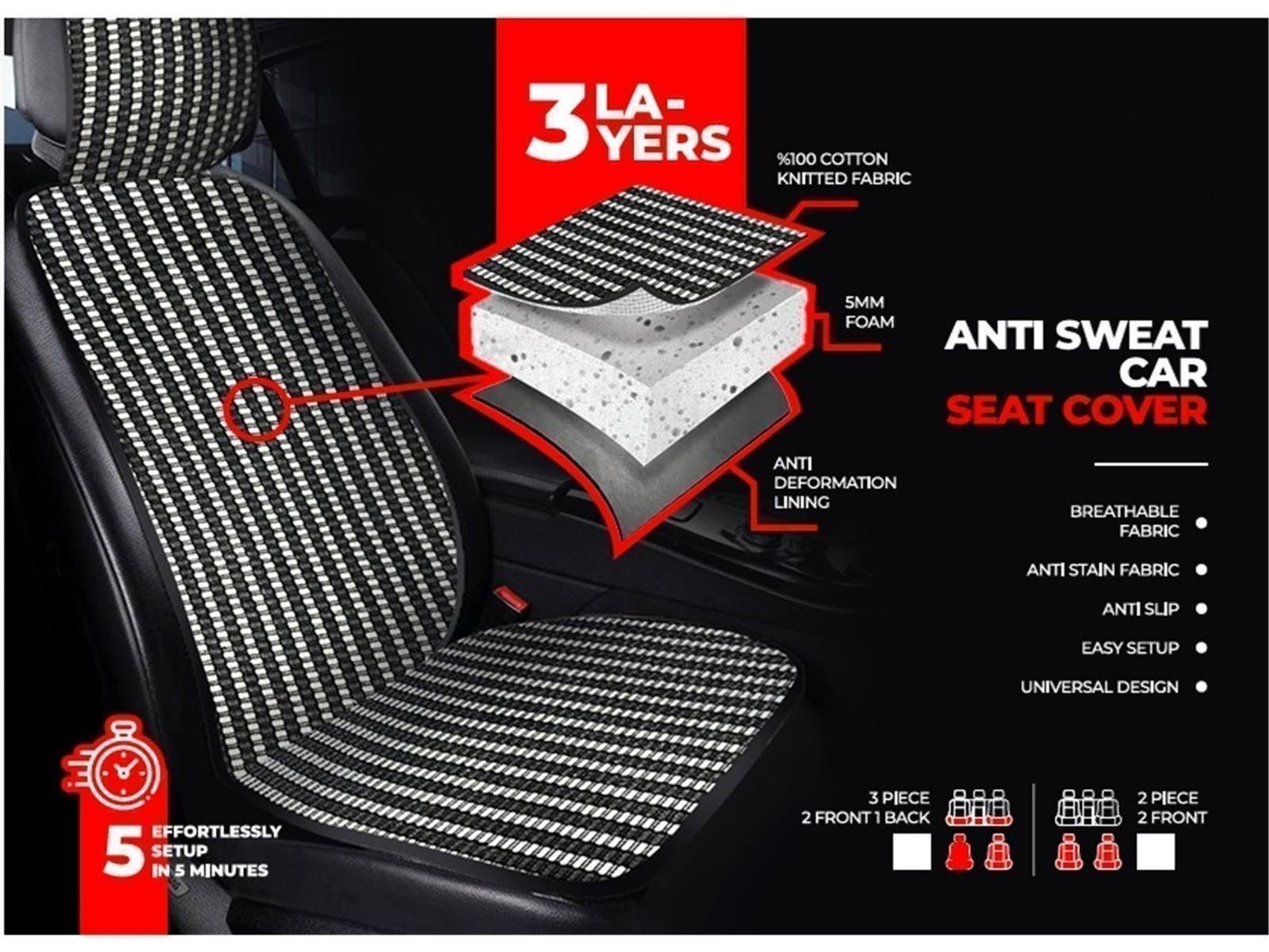 Autositzauflager Autositzbezüge Sitzschoner Schweißfester Universal Schwarz 1+1
