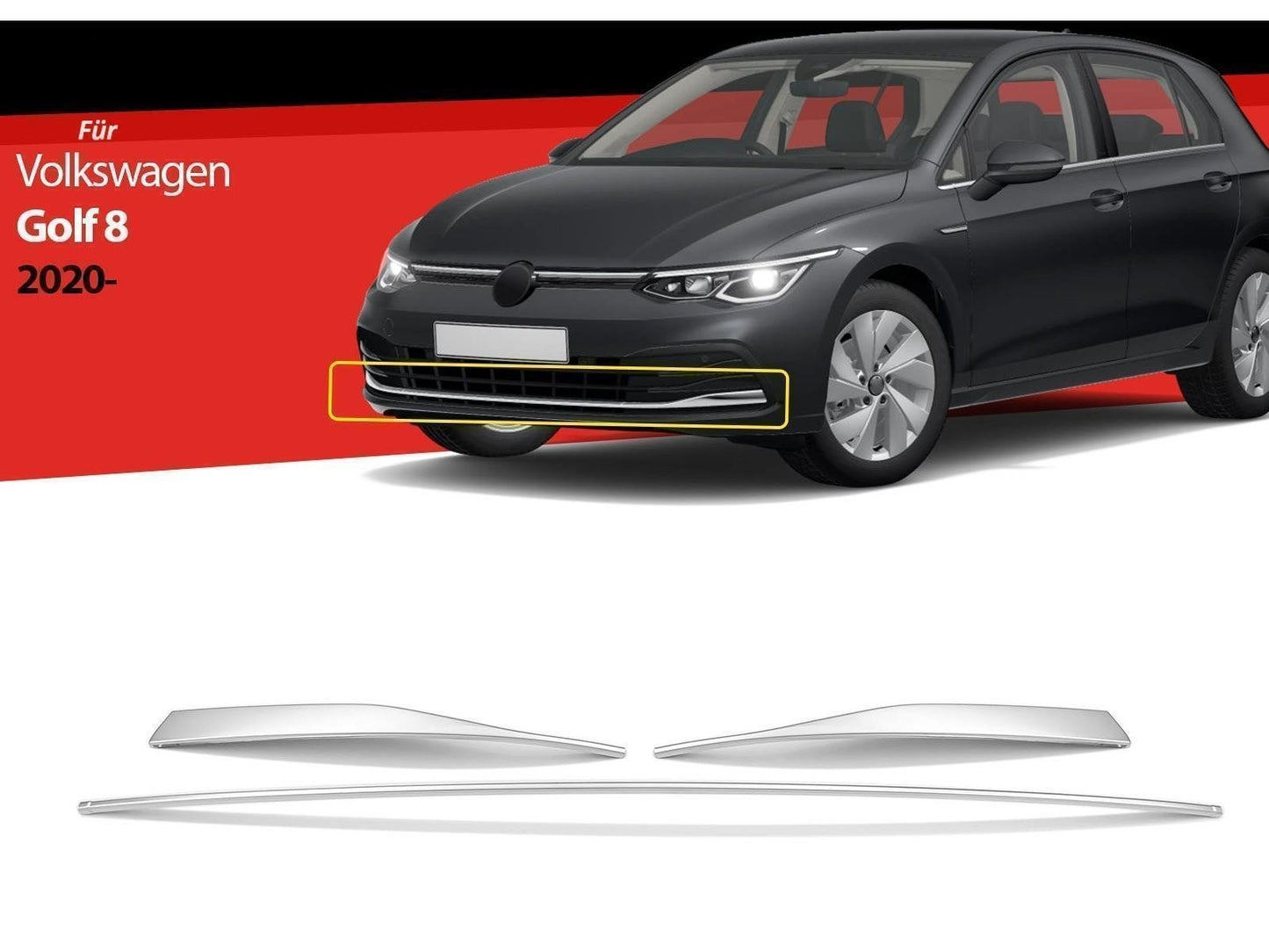 Stoßstangenleisten Vorne Abdeckung Edelstahl für VW Golf 8 VIII HB ab 2020 3tlg