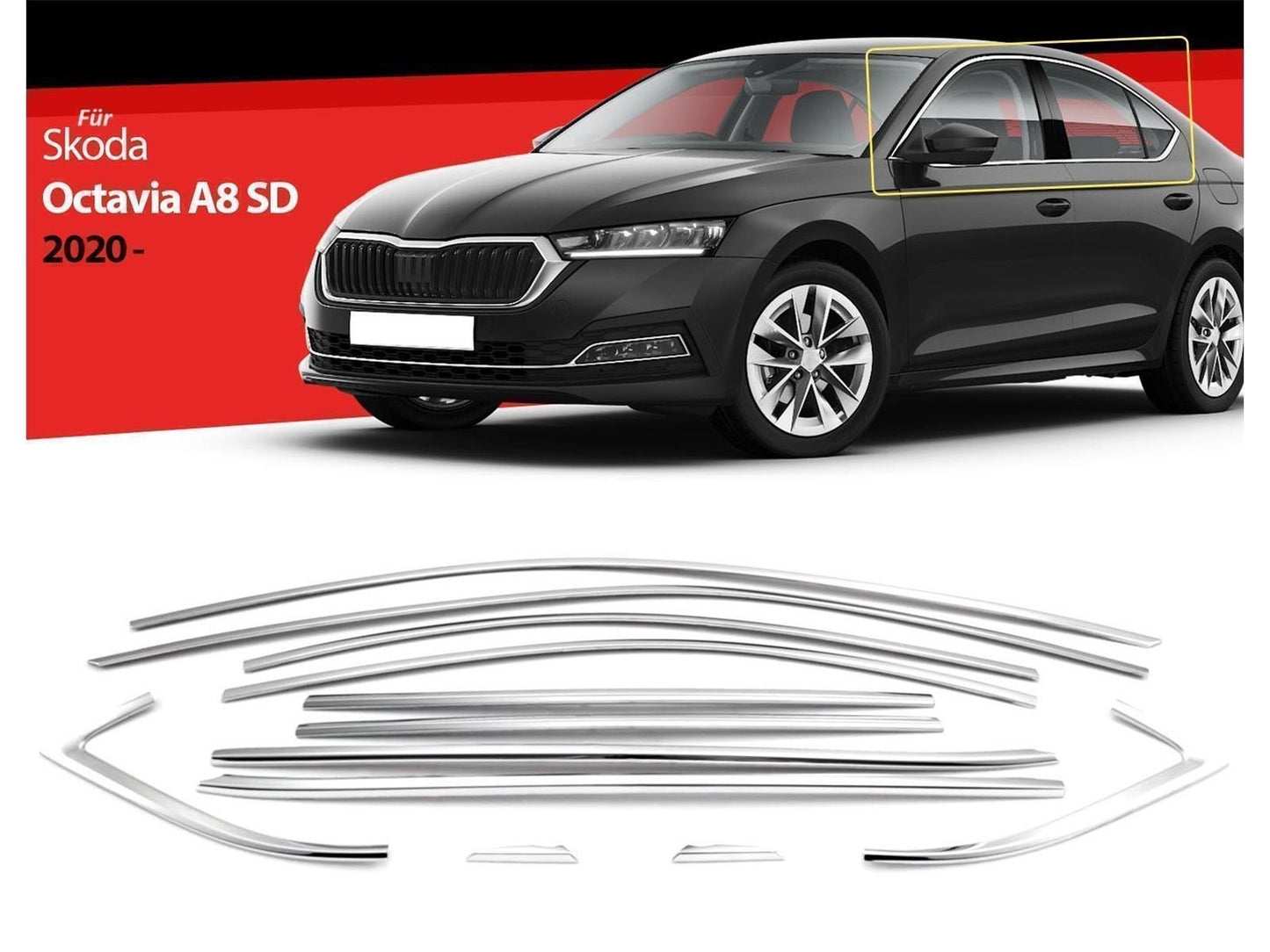 Fensterleisten für Skoda Octavia 4 Limousine ab 2020 12tlg Zierleisten Edelstahl