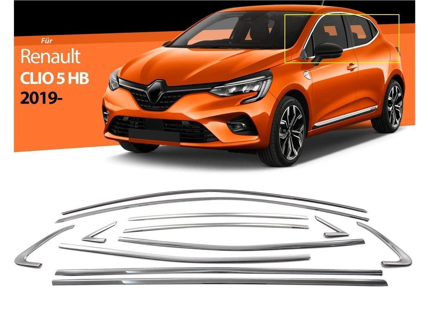 Fensterleisten für Renault Clio 5 HB ab 2019 12 tlg Zierleisten Edelstahl Chrom