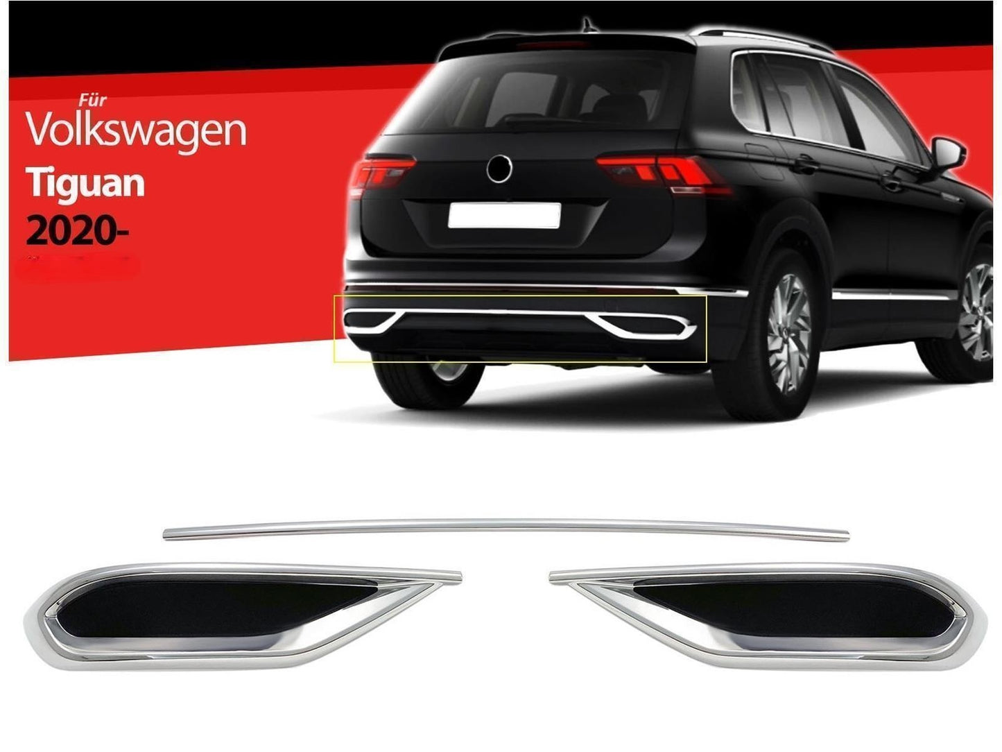 Auspuffblende Rahmen Diffusor Stoßstangenleiste für VW Tiguan 2 ab 2020 Allspace