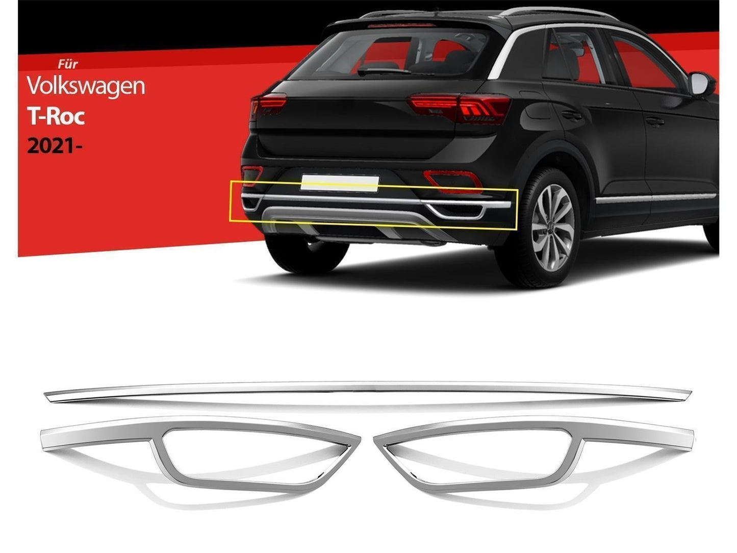 Auspuffblende Abdeckung Diffusor Leiste für VW T-Roc 2017-2024 3 tlg Edelstahl