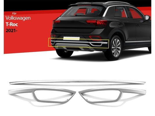 Auspuffblende Abdeckung Diffusor Leiste für VW T-Roc 2017-2024 3 tlg Edelstahl