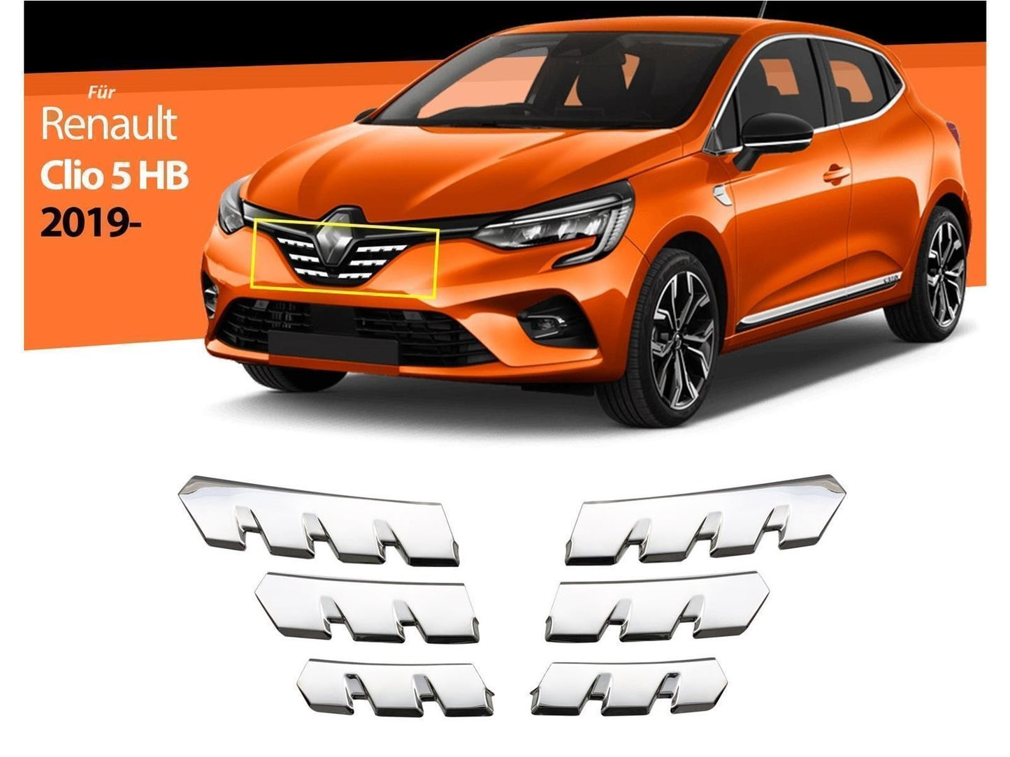 Untere Kühlergrill Stoßstange Leiste Chrom für Renault Clio 5 HB ab 2019 6 tlg