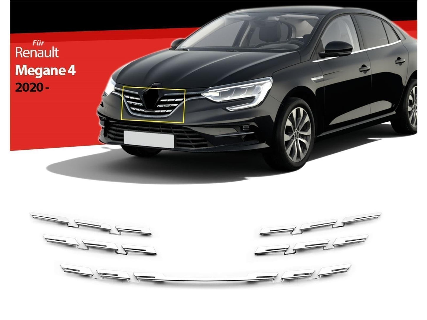 Kühlergrill Leisten Edelstahl für Renault Megane 4 Zierleisten ab 2020 5 tlg