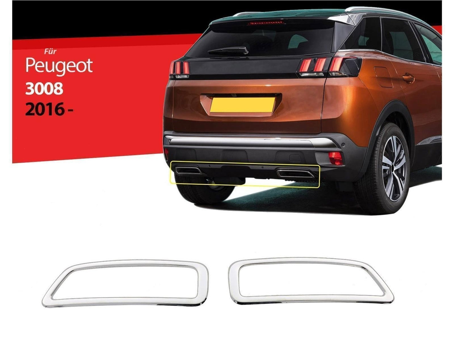Auspuffblende Abdeckung für Peugeot 3008 Edelstahl Chrom Leisten ab 2017