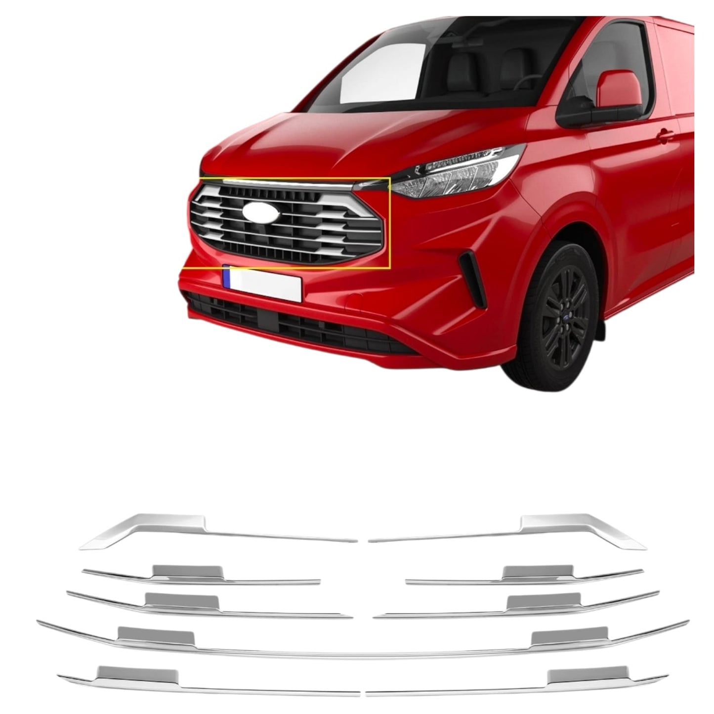 Kühlergrill Leisten für Ford Transit Custom ab 2023 Chrom Grillleisten 9 tlg