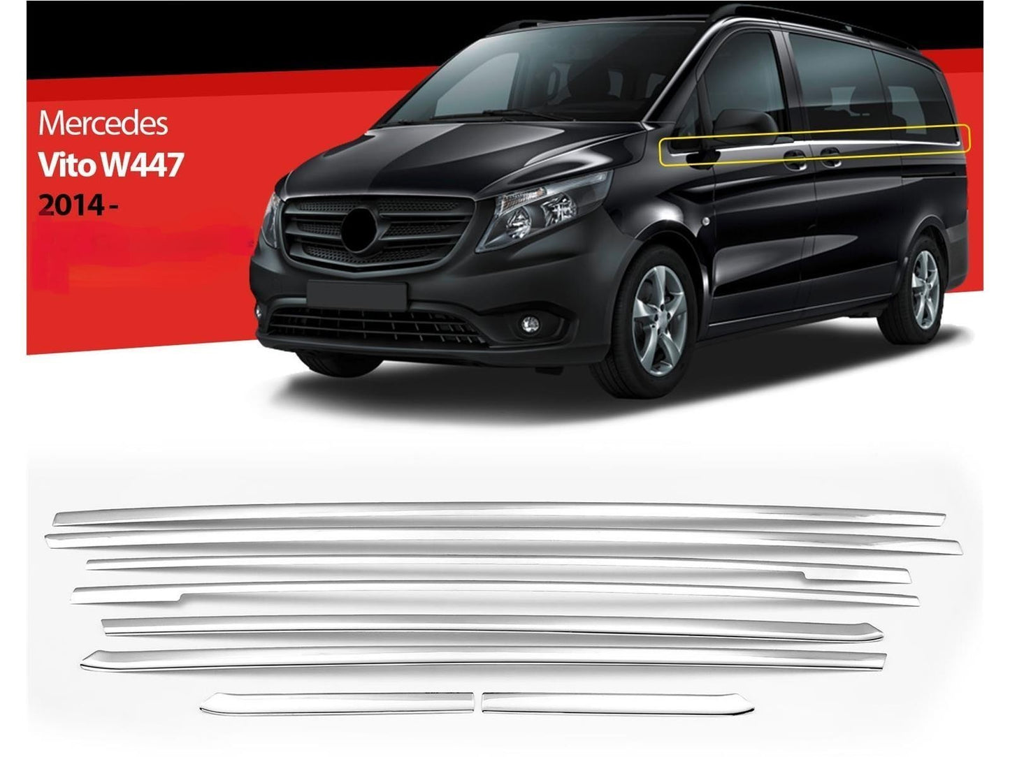 Fensterleiste für Mercedes Vito W447 ab 2014 langes Fahrwerk L2 Edelstahl 8 tlg