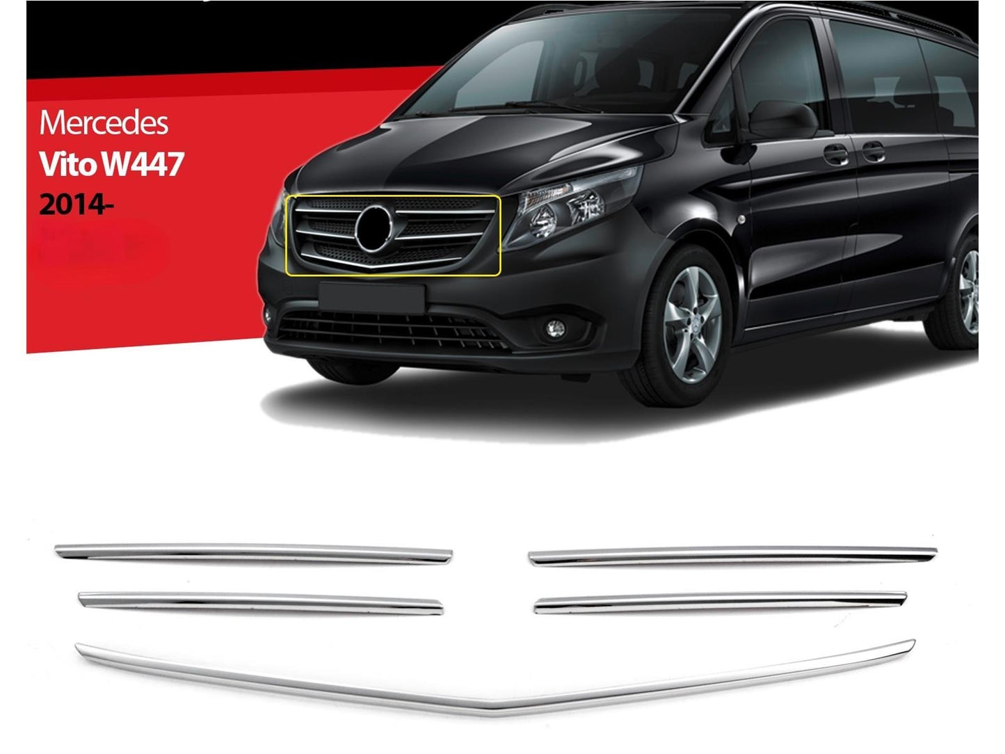 Kühlergrill Leisten für Mercedes Vito W447 2014-2020 5tlg Edelstahl Grillleisten