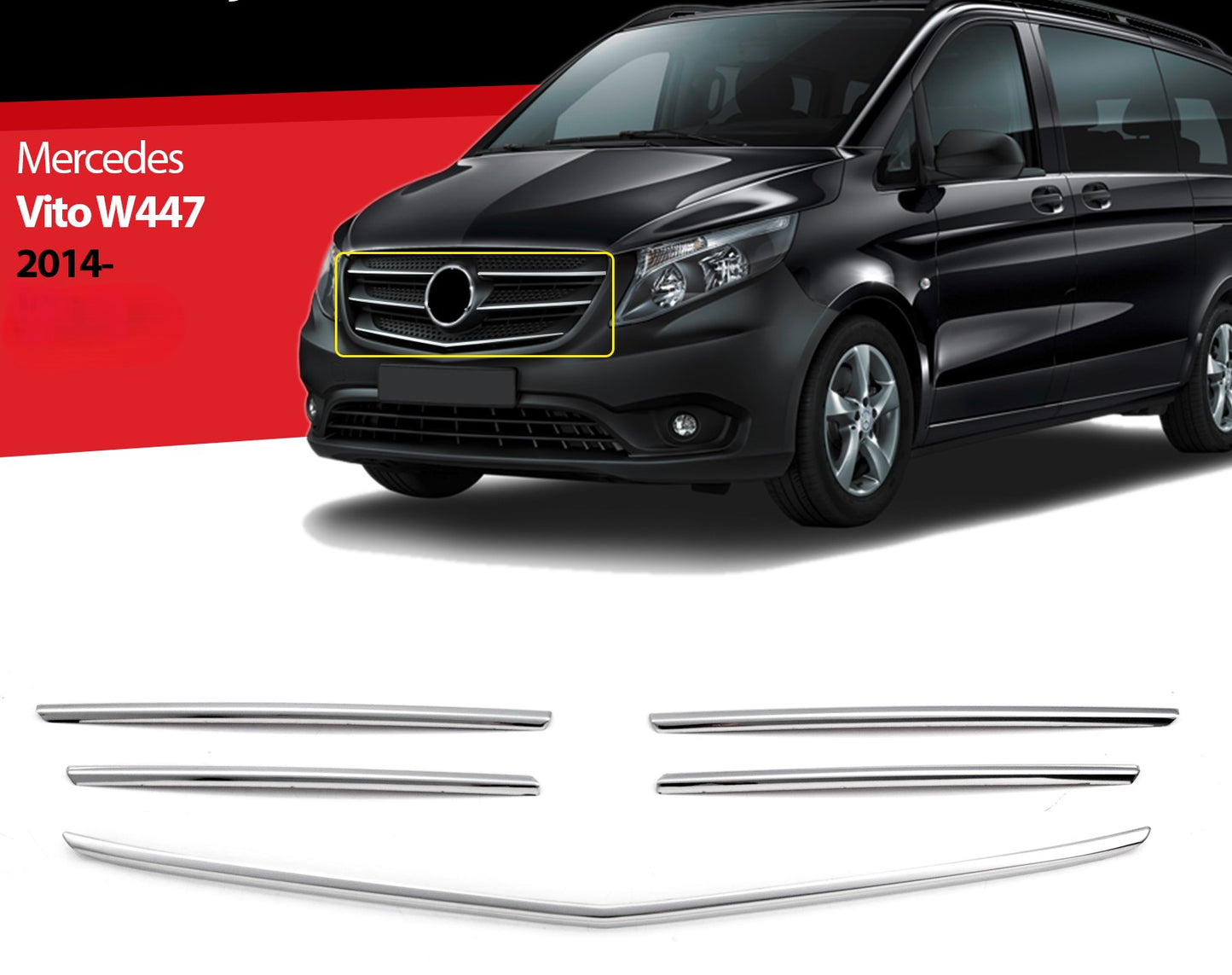 Kühlergrill Leisten für Mercedes Vito W447 2014-2020 5tlg Edelstahl Grillleisten