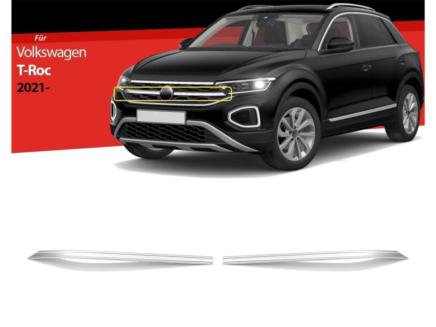Kühlergrill Leisten für VW T-Roc 2021-2024 Edelstahl Chrom Zierleisten 2 tlg