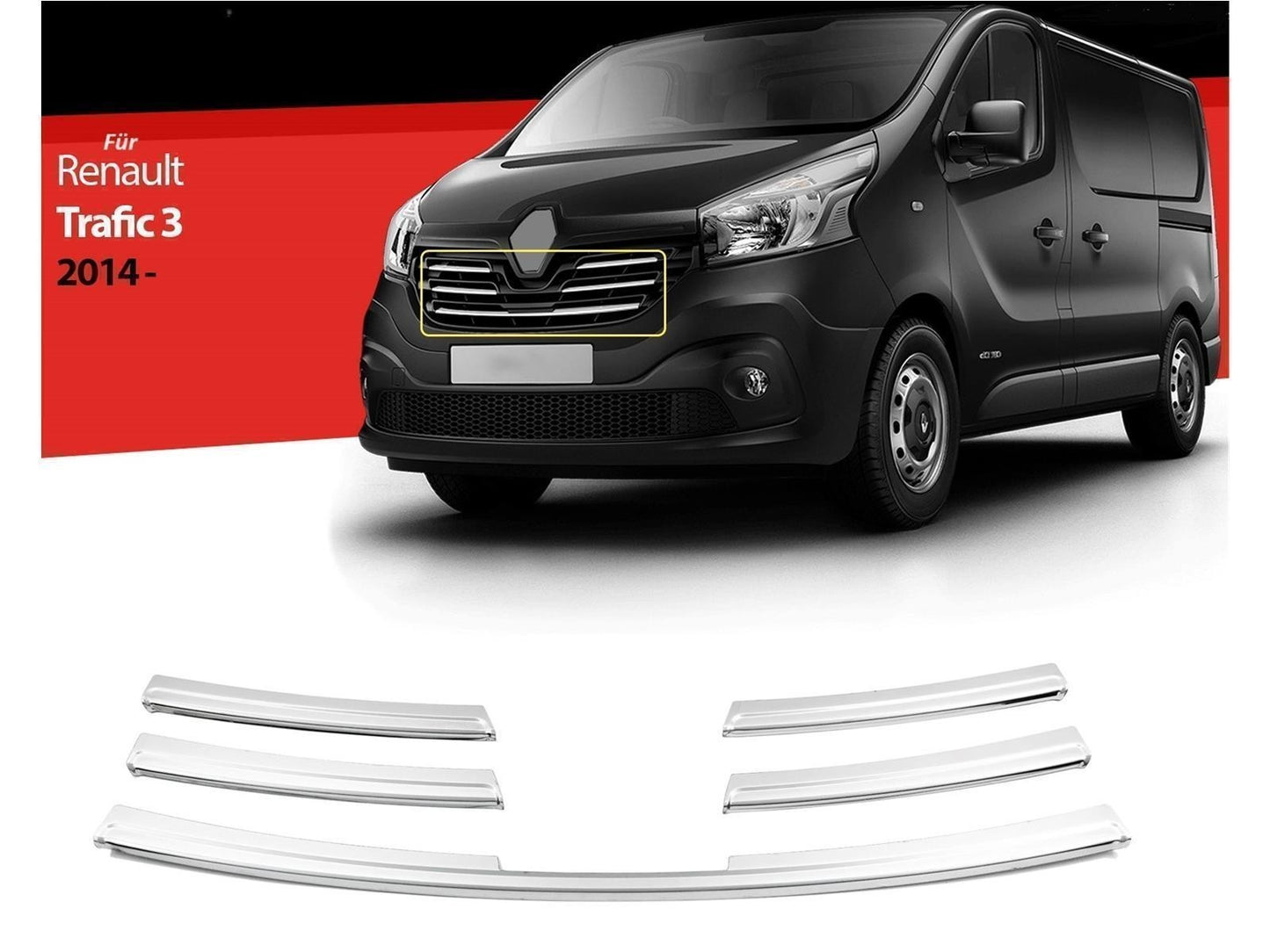 Kühlergrill Leisten Edelstahl Chrom für Renault Trafic 3 III 2015-2019 5 tlg
