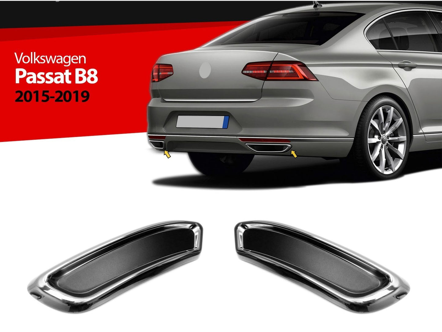 Auspuffblende Abdeckung für VW Passat B8 Edelstahl 2015-2019 R Line Stil 2 tlg