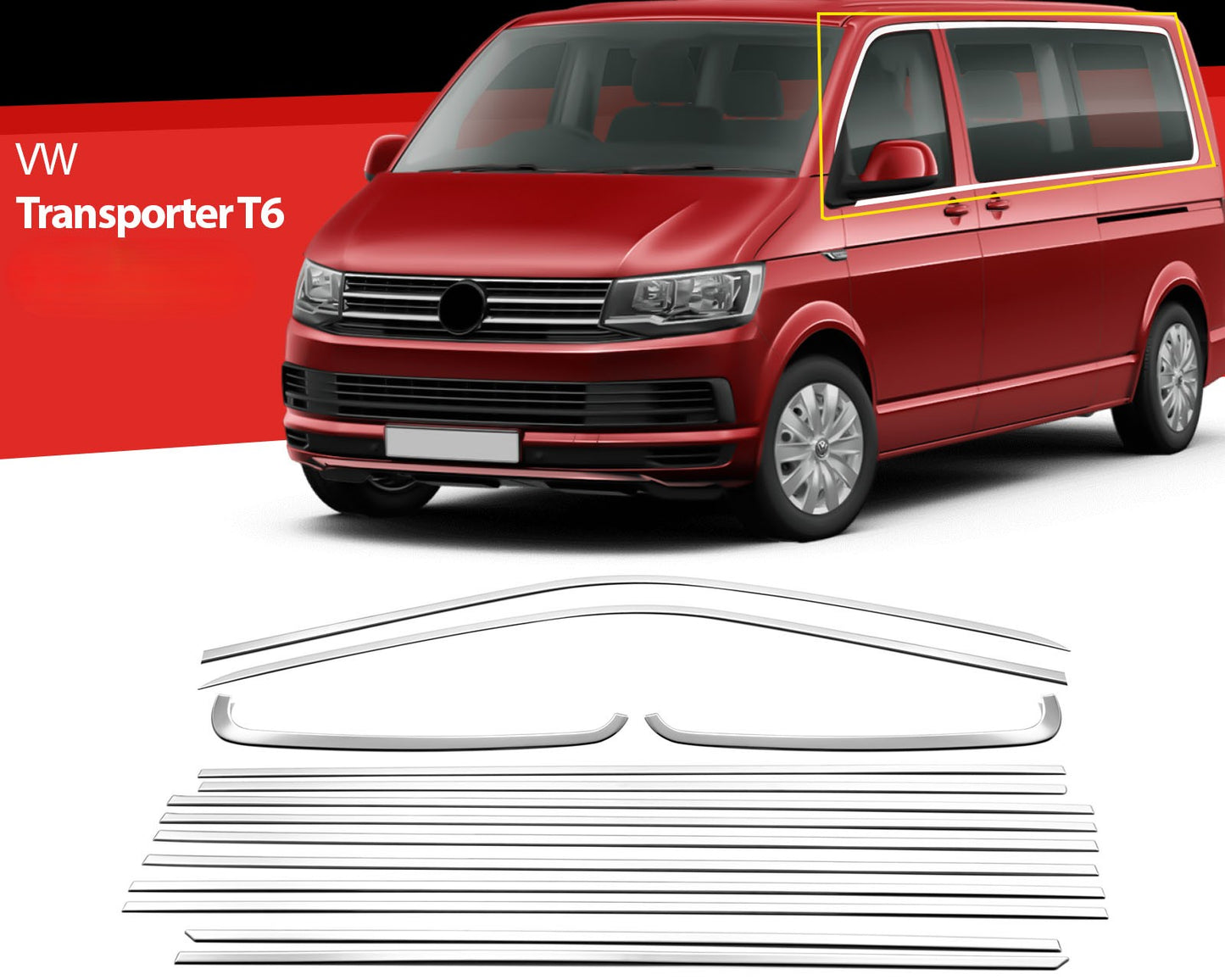 Fensterleisten für VW T5 T6 Multivan Caravelle 2003-2019 L2 14 tlg Zierleisten