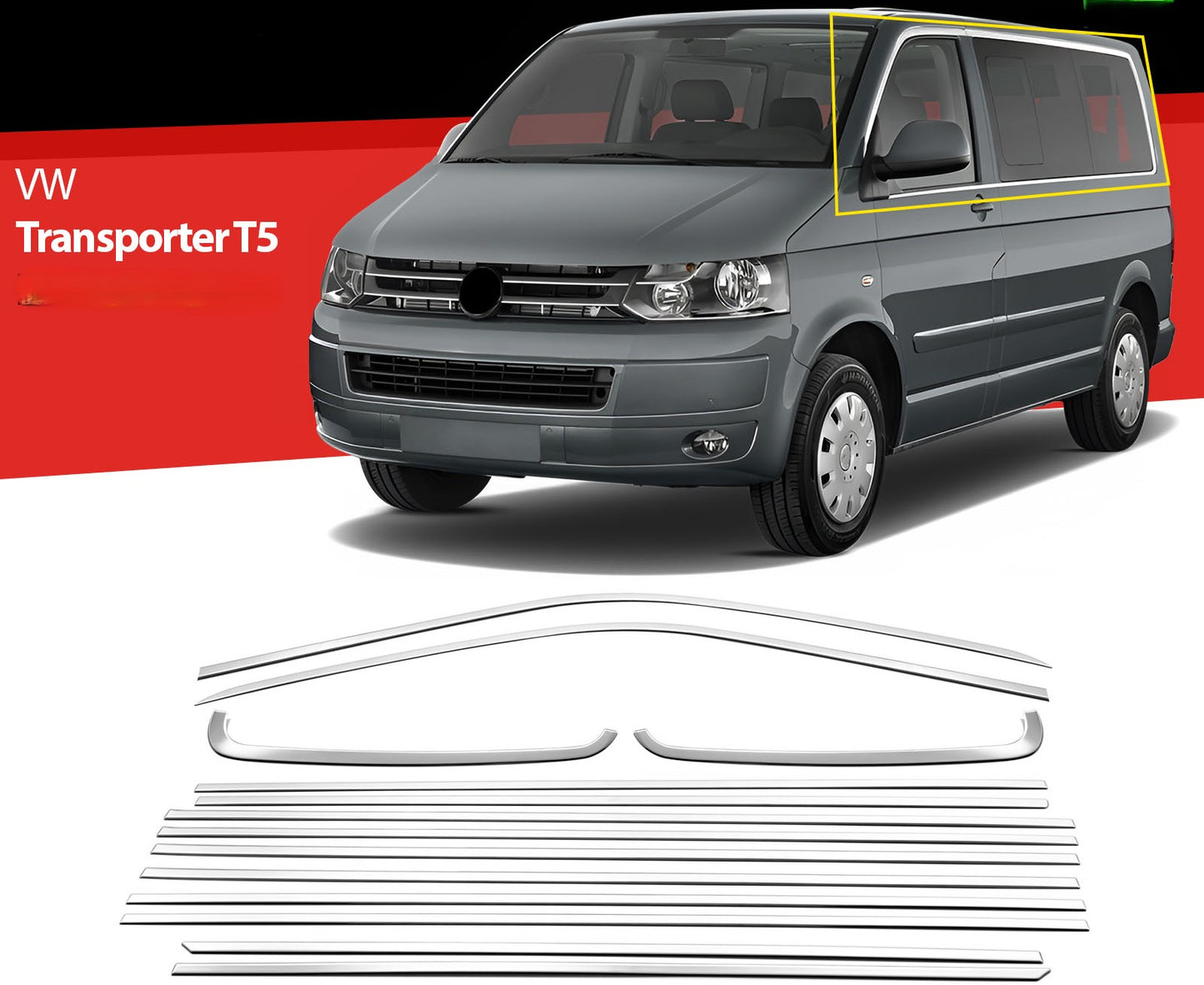 Fensterleisten für VW T5 T6 Multivan Caravelle 2003-2019 L2 14 tlg Zierleisten