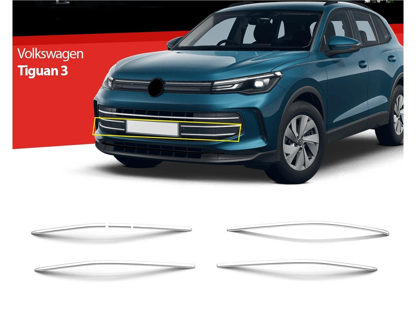 Kühlergrill Leisten für VW Tiguan 3 ab 2024 Edelstahl Grillleisten 6 tlg