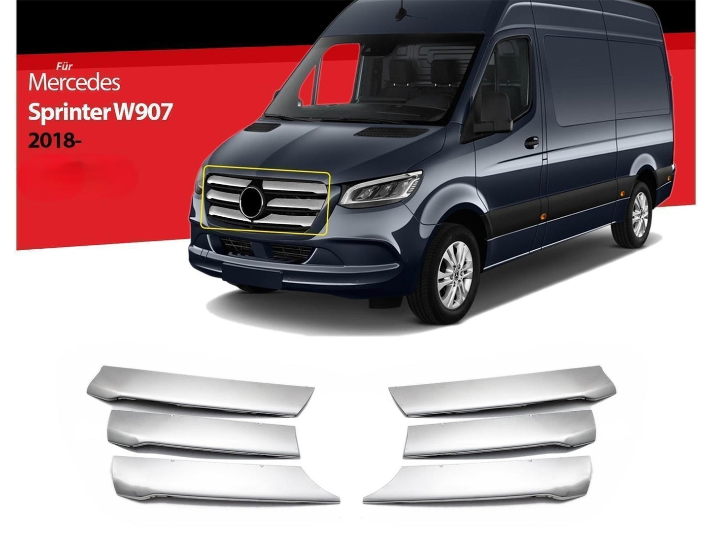 Kühlergrill Leisten für Mercedes Sprinter W907 ab 2018 Chrom Grillleisten 6 tlg