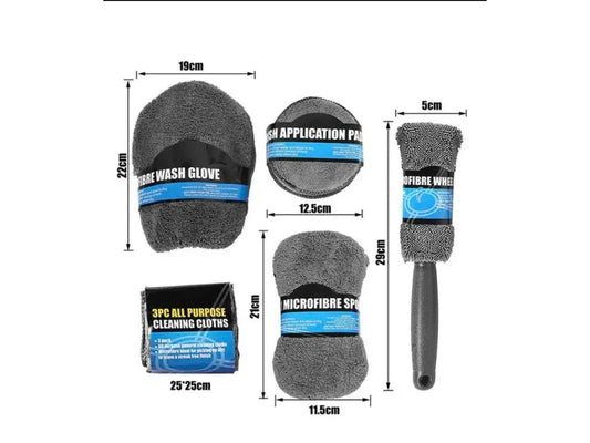 KFZ Auto Reinigungsset 9 tlg Innen Außen – Mikrofaser Schwamm Applikator Pad Set