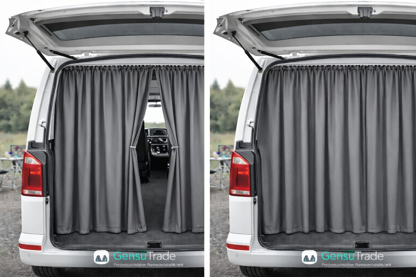 Fahrerhaus Abtrennung für VW T5 T6 Transporter Caravelle Vorhänge Grau 2 tlg