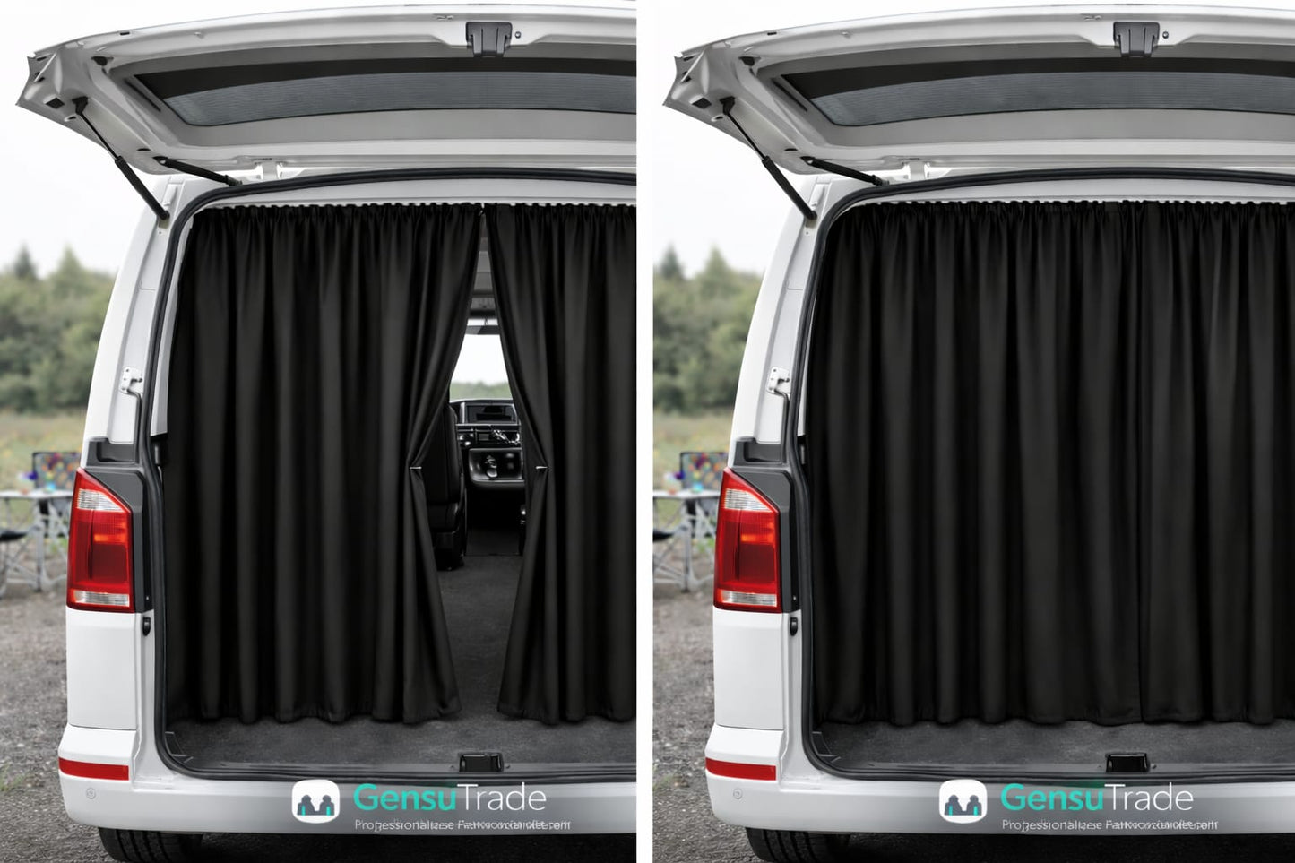 Fahrerhaus Abtrennung für VW T5 T6 Transporter Caravelle Vorhänge Schwarz 2 tlg