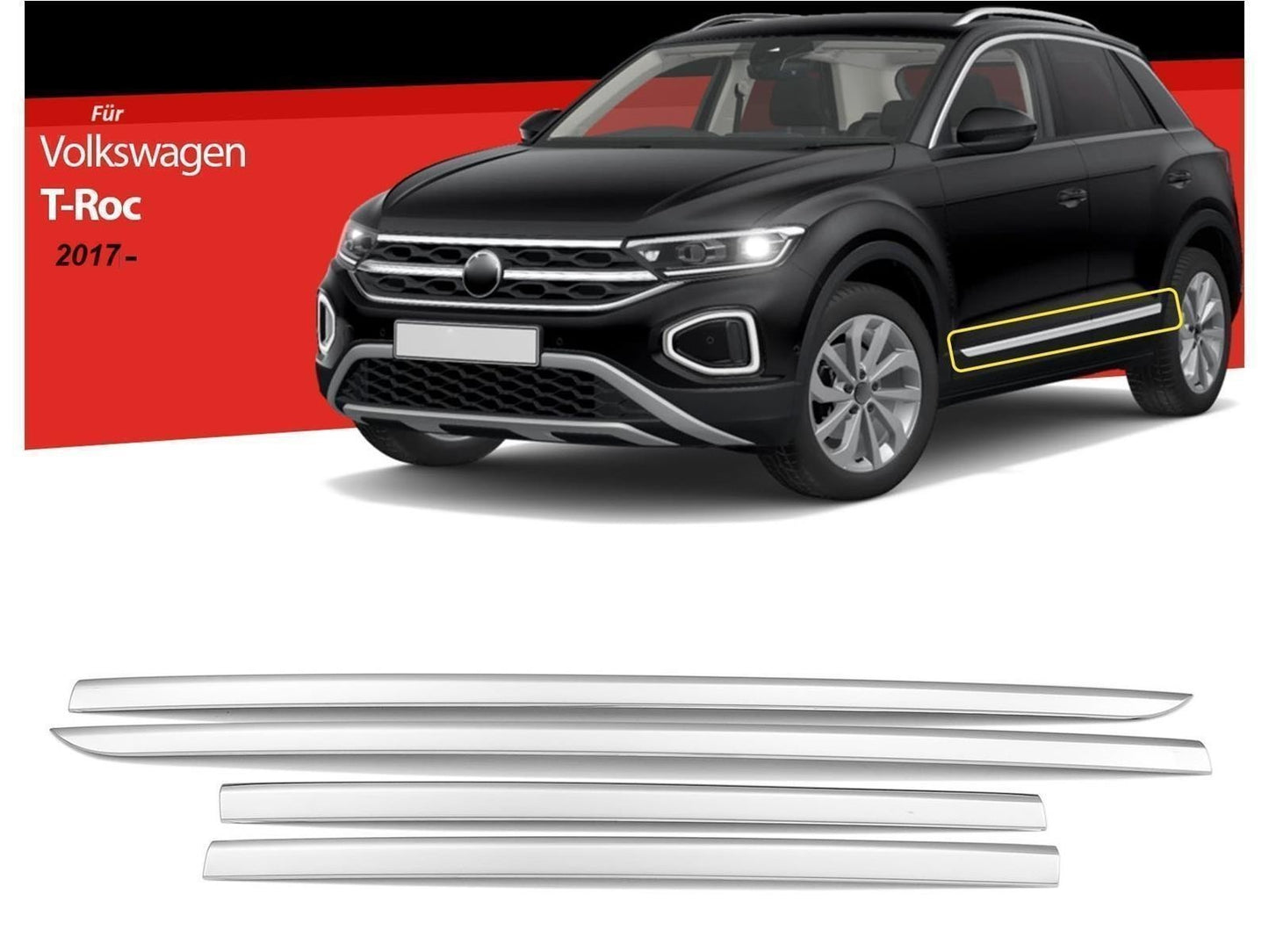 Türleisten Türschutz für VW T-Roc 2017-2024 4 tlg Edelstahl Chrom Zierleisten